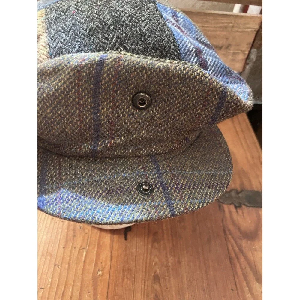 John Hanly Ireland Patchwork Newsboy Flat Cap Herringbone Mens 7 3/8 60 CM Wool